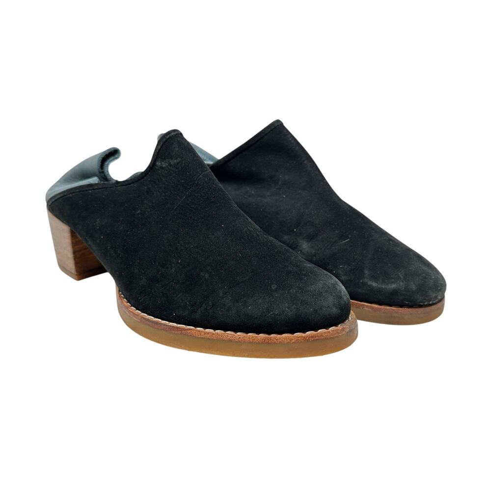 All Black Mules Heel Collapsible Back Slip On Suede Leather Black‎ Blue Sample
